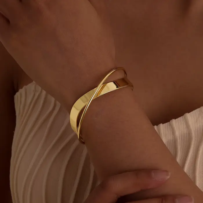 Bracelet manchette pour femmes, bracelets ouverts en croix torsadée, bijoux de déclaration plaqués o
