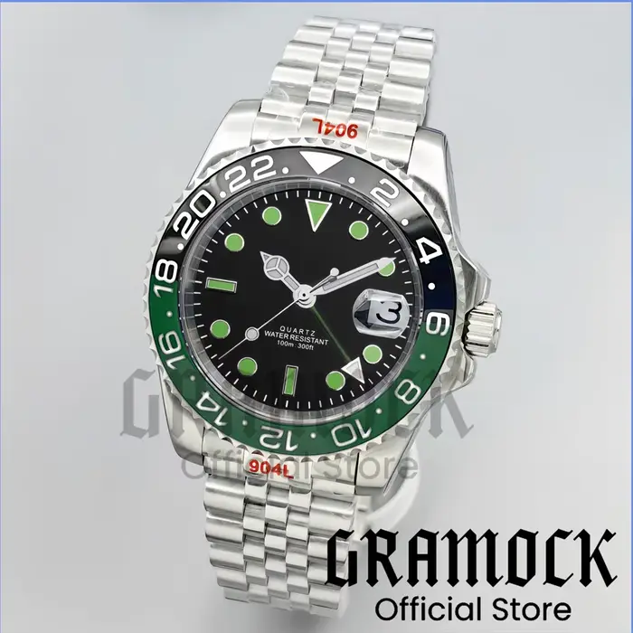 Gramock 40MM GMT montre pour hommes bleu ciel lunette en céramique acier bracelet huître montres