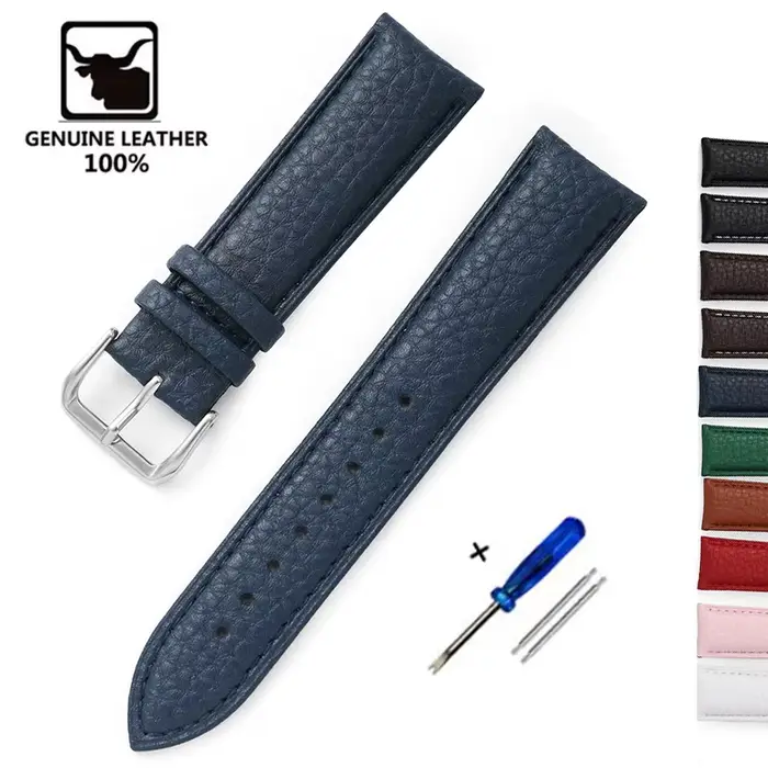 Bracelet de montre en cuir souple à motif litchi