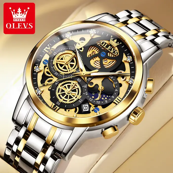 OLEVS montres pour hommes Top marque de luxe Original montre à Quartz étanche pour homme or squelett