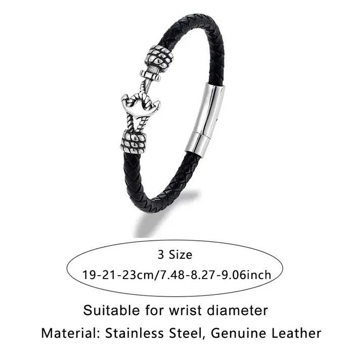 Bracelets d'ancre en cuir tressé noir/rouge/bleu 6mm pour femmes et hommes