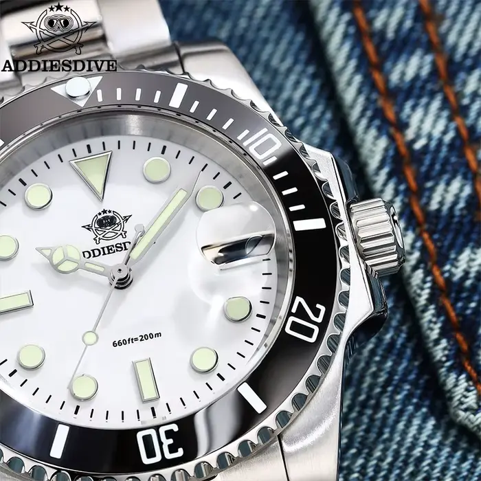 ADDIESDIVE montre pour hommes montre-bracelet à Quartz 200m étanche plongée lunette en céramique lumineux 316L acier