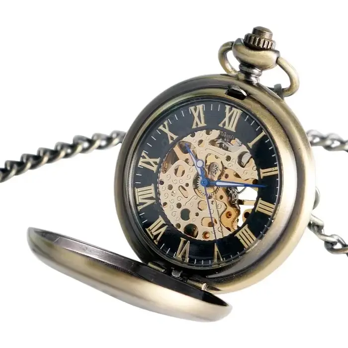 Montre de poche mécanique classique en Bronze pour hommes et femmes