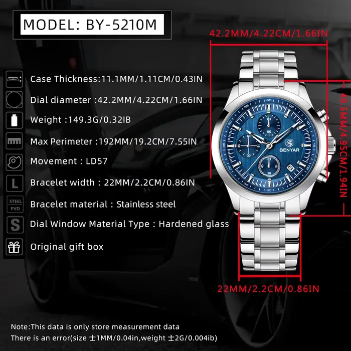 2025 nouveau BENYAR homme montre haut de gamme de luxe chronographe montres à Quartz hommes en cuir 5Bar étanche