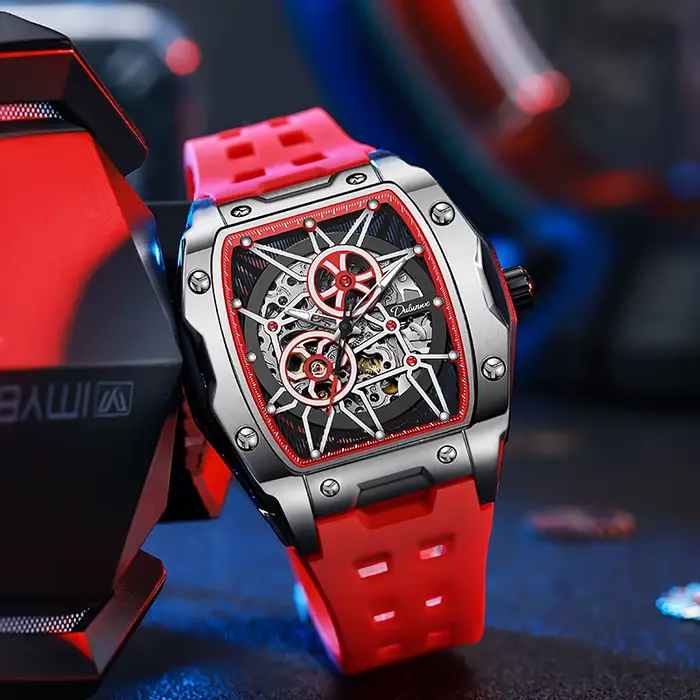 Montre mécanique automatique squelette luxueuse pour hommes résistante à l'eau et lumineuse nouvelle collection à offrir pour diverses occasions