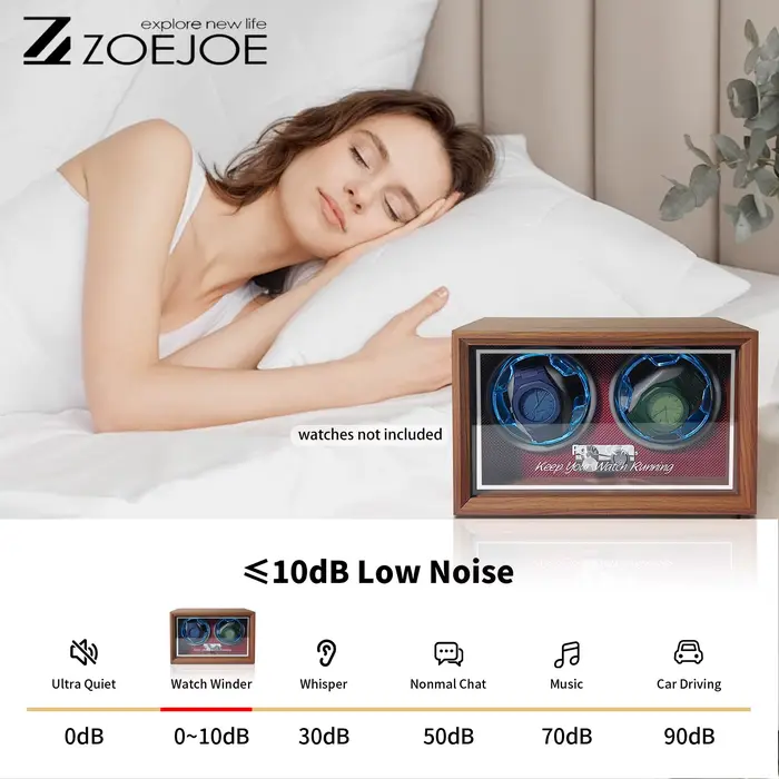 ZOEJOE remontoir de montre automatique en cuir PU couvercle Transparent en carbone alimenté par USB