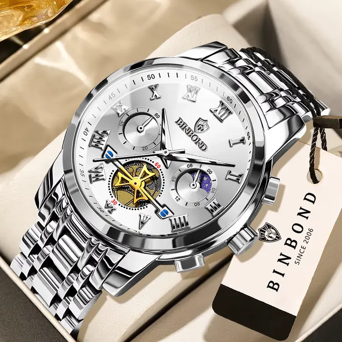 Montres chronographes pour hommes BINBOND, montre à quartz précise pour hommes, luxe, lumineuse, éta