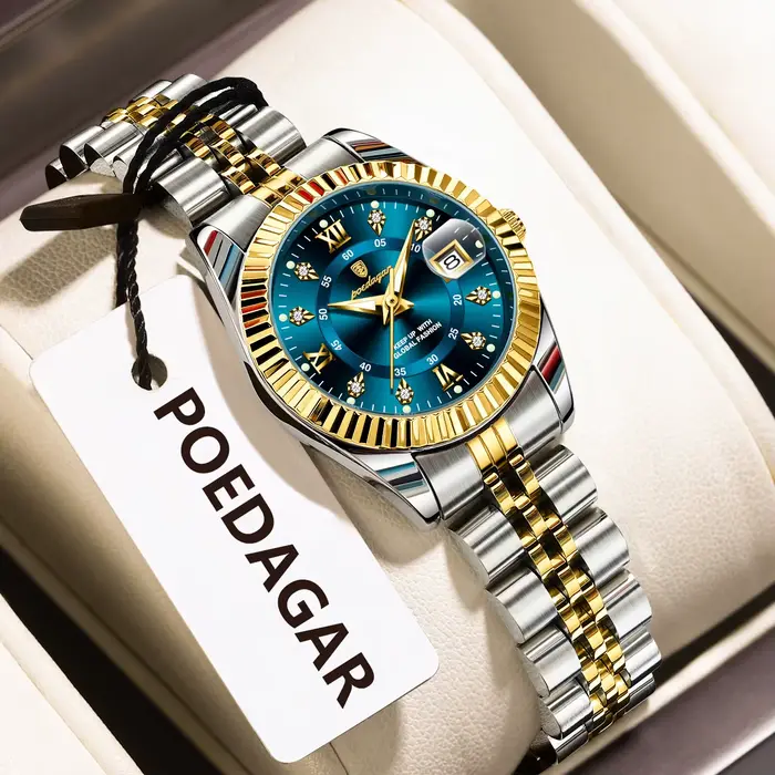 Montre POEDAGAR élégante en acier inoxydable avec fonction date automatique et résistance à l'eau pour femmes occasions spéciales