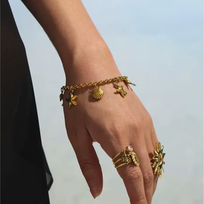 Bracelet chaîne en acier inoxydable plaqué or 18 carats