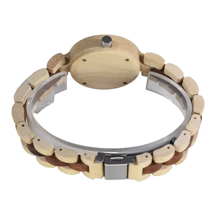 Montre à quartz vintage en bois pour femme