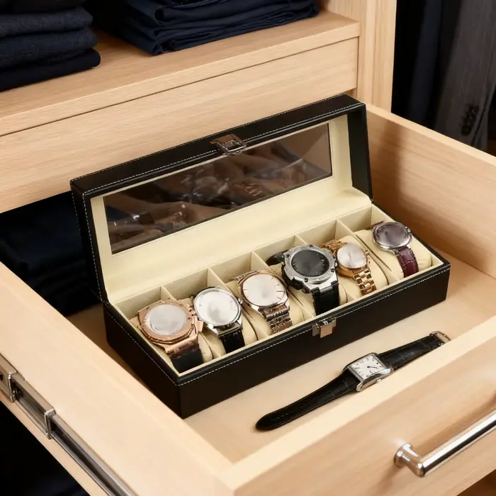 Boîte de montre en cuir PU noir