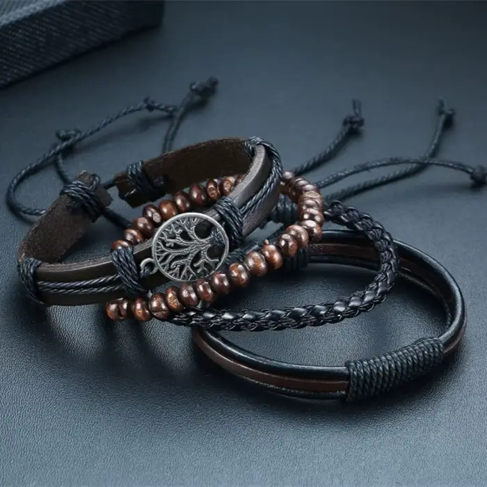 Bracelets en cuir rond tressé pour hommes