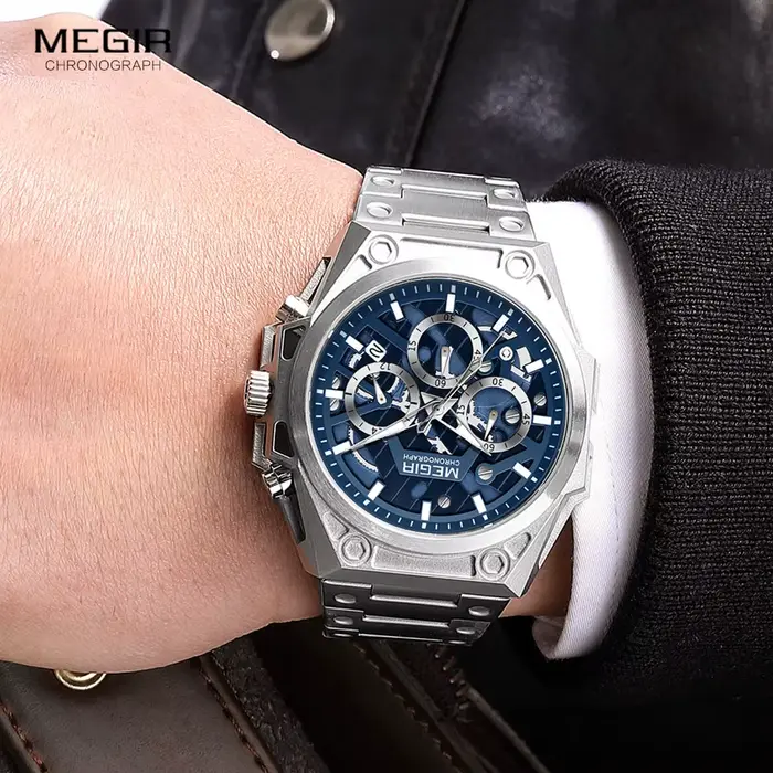 MEGIR – montre-bracelet en acier inoxydable pour hommes