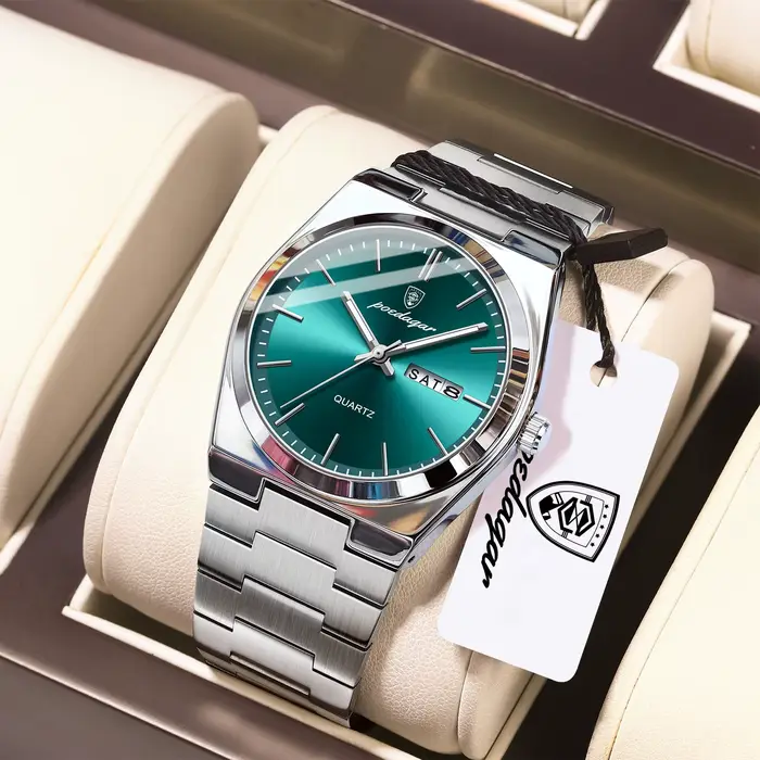 Montre pour homme POEDAGAR, élégante, en acier inoxydable, étanche, lumineuse, avec date et jour, cl