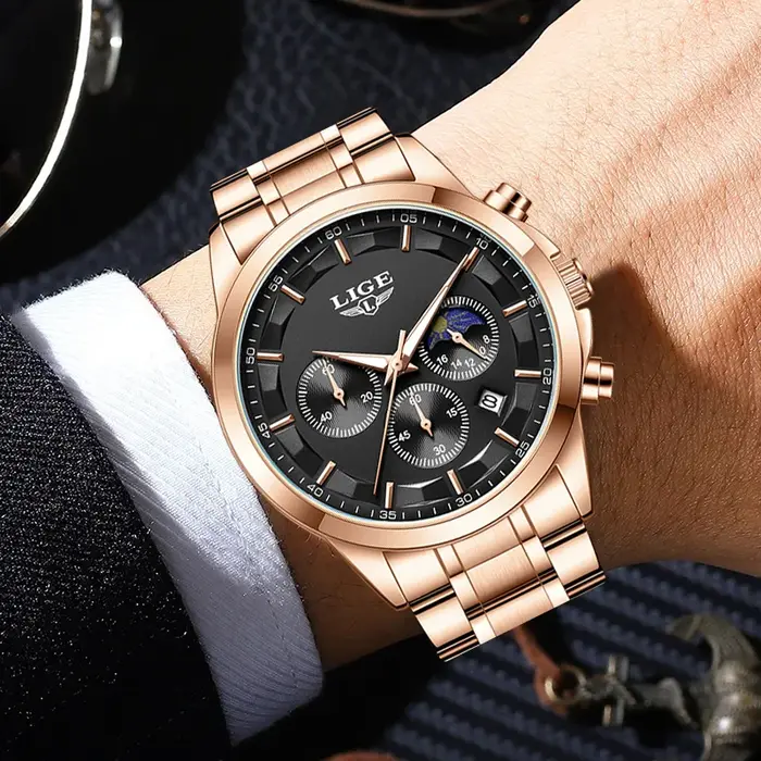 LIGE Quartz homme montre haut de gamme de luxe horloge d'affaires mode sport décontracté en acier inoxydable calendrier étanche lumineux montres pour hommes