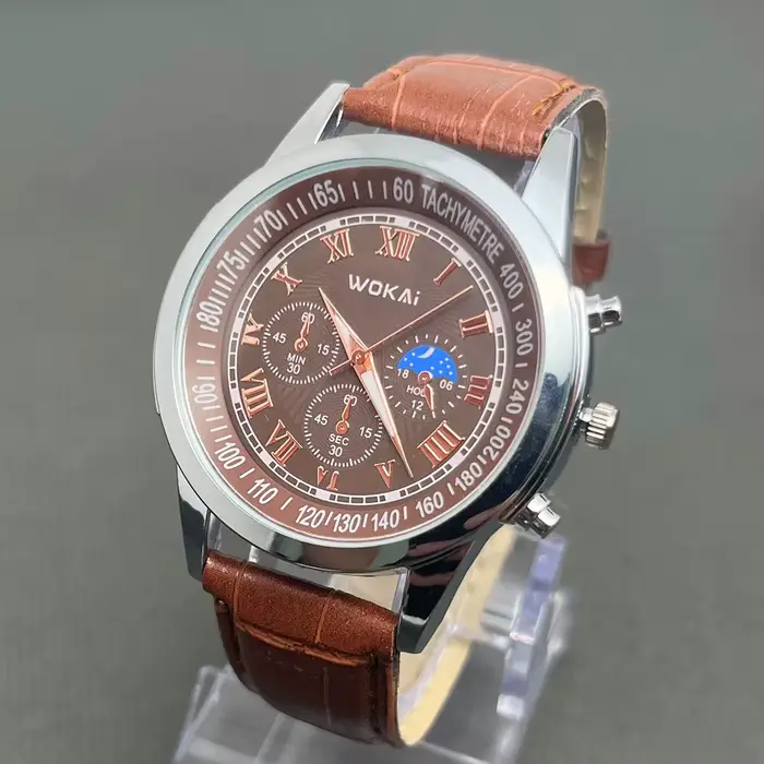 Wokai marque loisirs affaires homme montre Quartz sport décontracté en cuir hommes Relogio horloge é