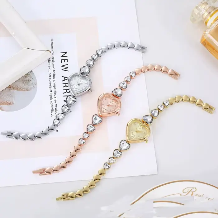 Nouvelle mode en forme de coeur ruban-Bracelet strass clouté fleur montre pour les femmes avec réglable dames Bracelet décontracté montre-Bracelet