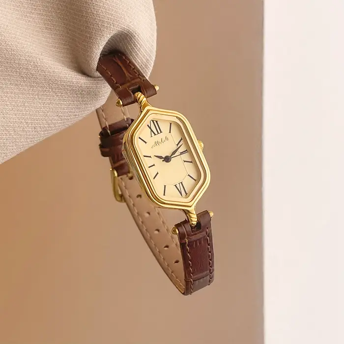 Montre de luxe numérique vintage de style romain pour femme, bracelet en cuir étanche, montre à quar