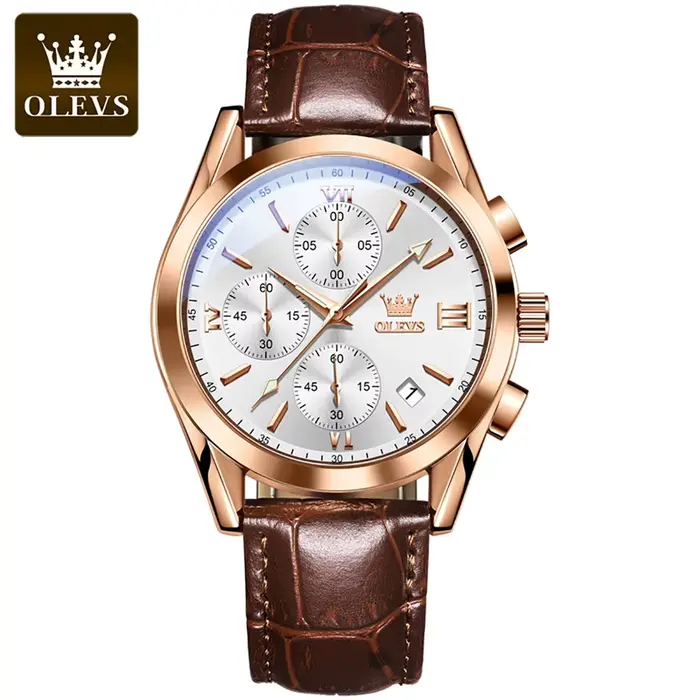 OLEVS 2872 chronographe hommes montres bracelet en cuir étanche lumineux Original montre à Quartz po