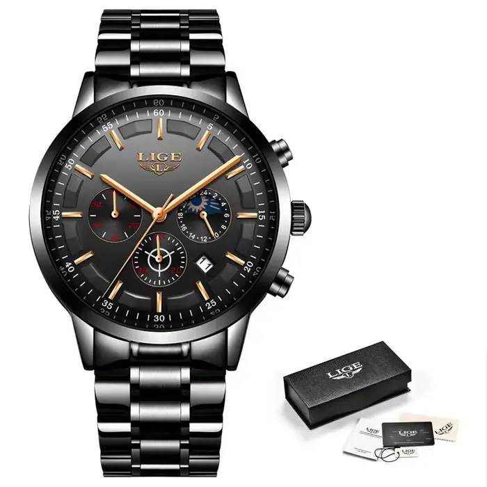 LIGE montres d'affaires hommes Top marque de luxe montre-bracelet à Quartz 3Bar étanche chronographe montre lumineuse pour Gentleman cadeau + boîte