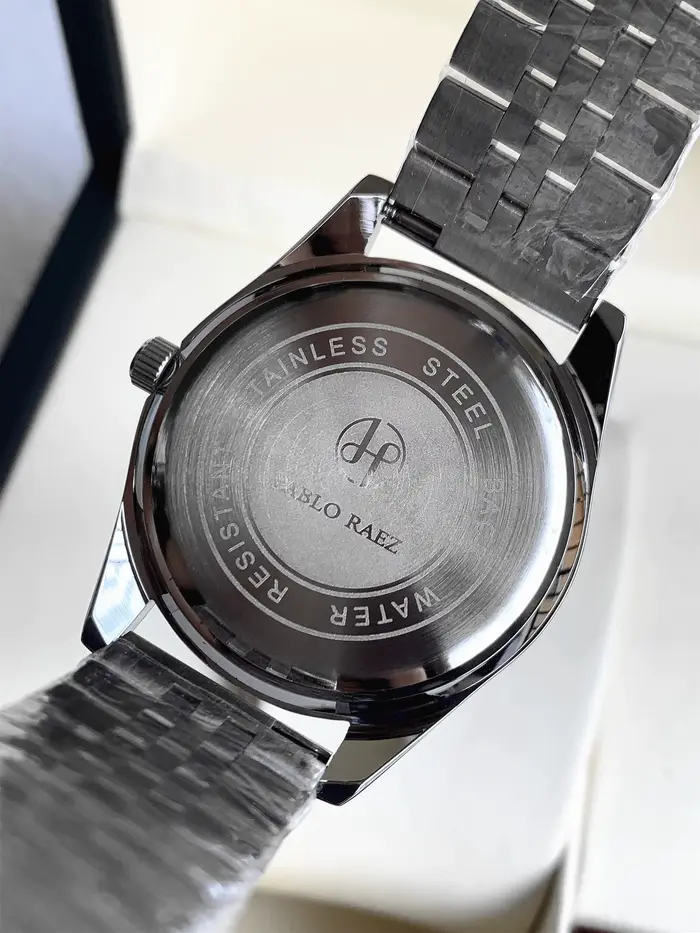 Montre Pablo Raez en acier inoxydable avec mouvement quartz et fermoir à bouton-poussoir pour hommes occcasions spéciales et tous les jours