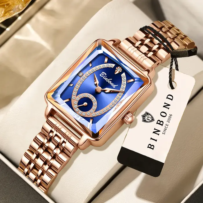 Montres à quartz rectangulaires de luxe BINBOND pour femmes