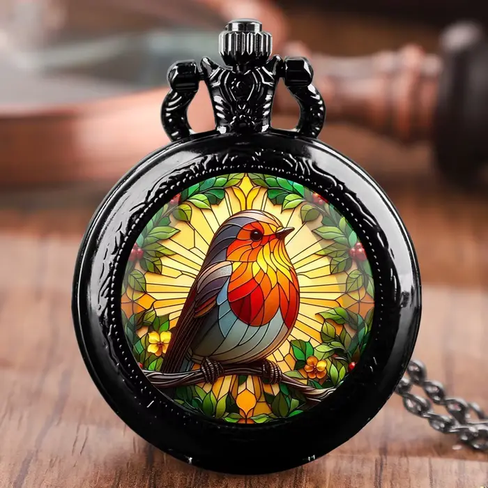 Vintage couleur peinture à l'huile Aniaml Quartz montre de poche collier pendentif cadeau idéal pour hommes