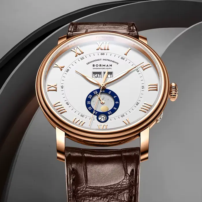 BORMAN BM3558 montres automatiques pour hommes 40mm montre de luxe 50M montre-bracelet mécanique étanche saphir fermoir papillon mois semaine