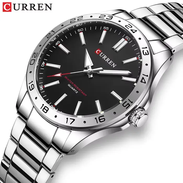 CURREN 8452 hommes montre à Quartz Simple mode loisirs affaires horloge noir argenté bracelet en acier inoxydable montre-bracelet pour homme