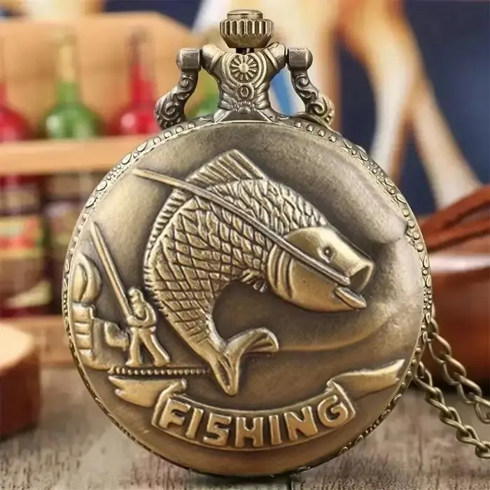 Meilleurs cadeaux montre de poche à Quartz en or de luxe Design poissons collier pendentif