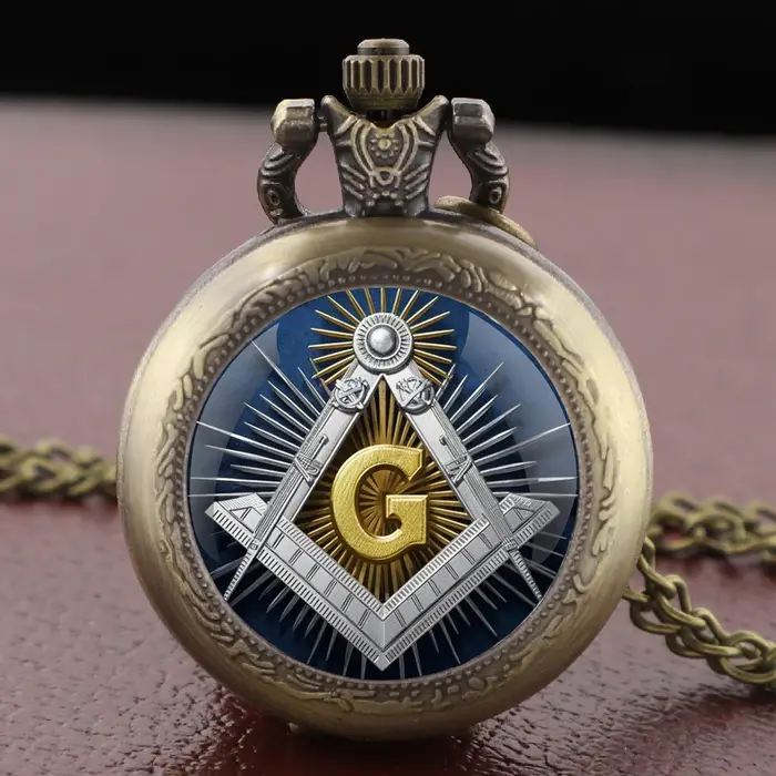 Montre de poche vintage en forme de dôme en verre avec maçonnerie mystérieuse, collier pendentif, horloge, cadeau pour homme, souvenir pour enfant, bracelet de poignet en acier inoxydable, quartz, occasion spéciale