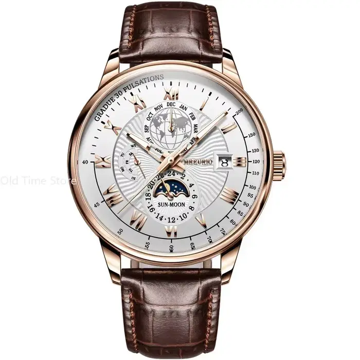 Montre Moonbiffy Quartz Luxe Bracelet Cuir Homme Occasions Spéciales Style Simple Élégance Pratique