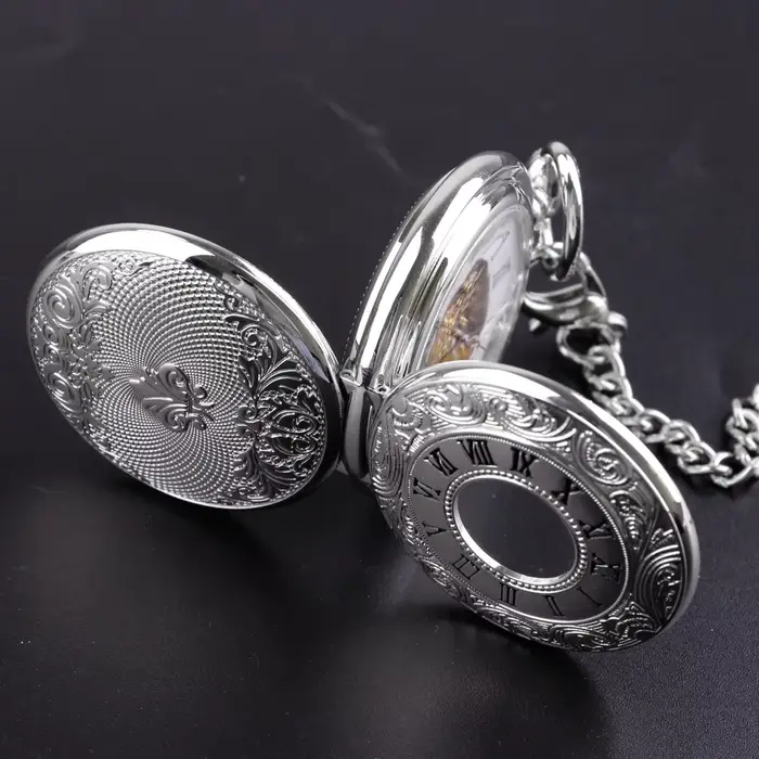Montre de poche mécanique homme femme à remontage manuel Double Hunter Chiffres romains Montres