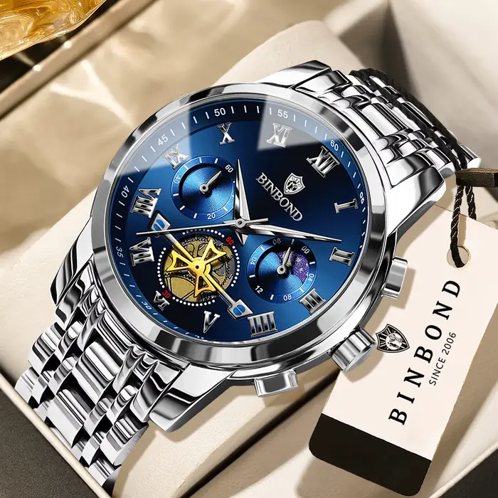 Montre chronographe pour homme BINBOND, montre à quartz précise pour homme, montre de sport luxueuse