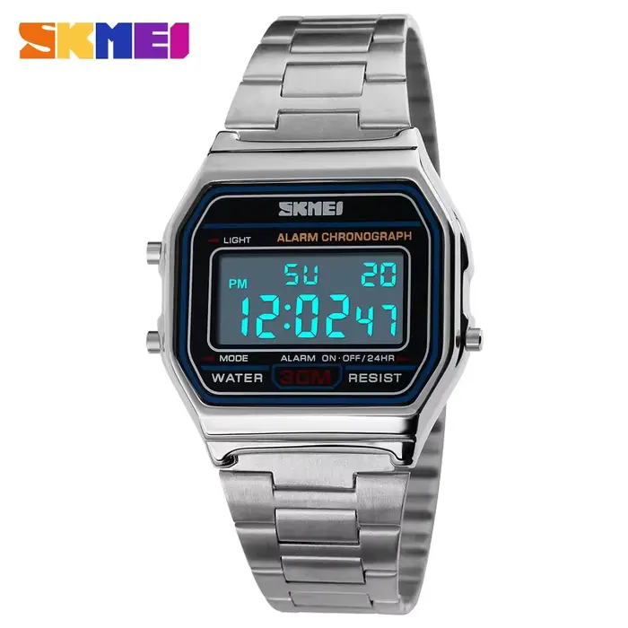 SKMEI-Montre rétro pour hommes d'affaires, électronique, étanche, à la mode, avec bande fine, numérique