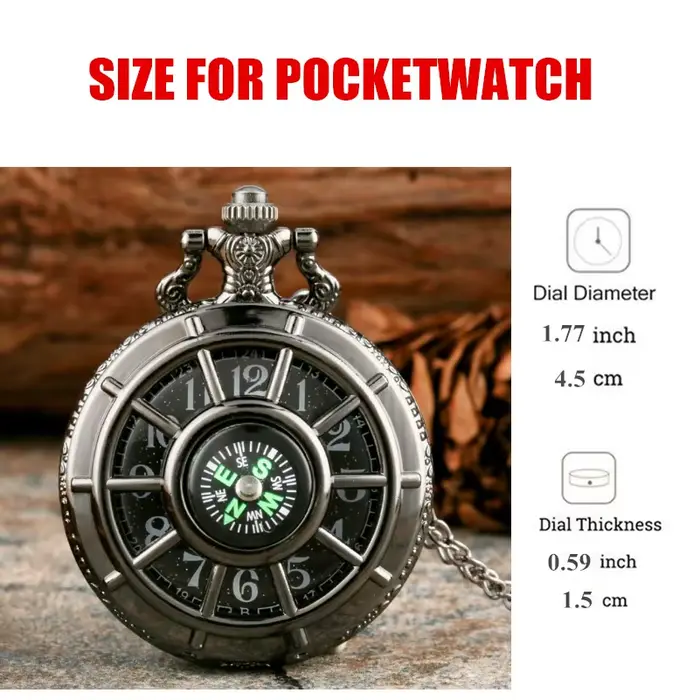 Montre de poche à Quartz Design boussole noire Vintage