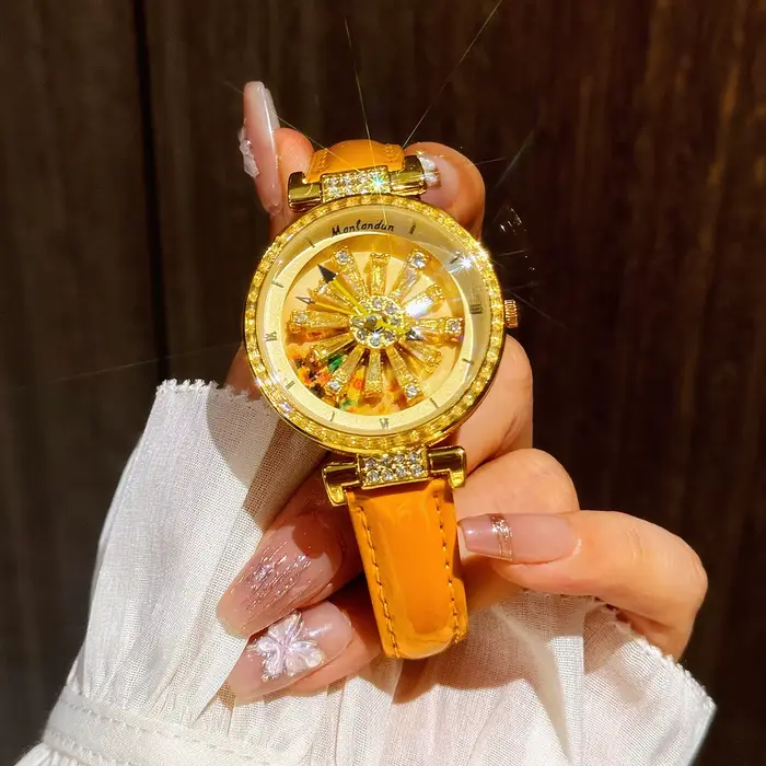1 pièce de montre pour femme de luxe à la mode et accrocheuse incrustée de strass, équipée d'un char