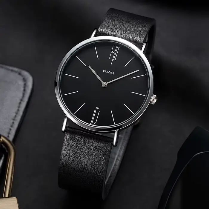 Montre JBAILI homme quartz en cuir simple décontractée pour affaires et occasions spéciales