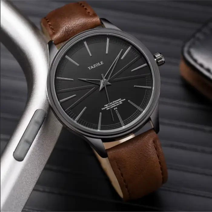 Montre homme YAZOLE à quartz avec bracelet en cuir pour occasions formelles et sociales cadeau homme
