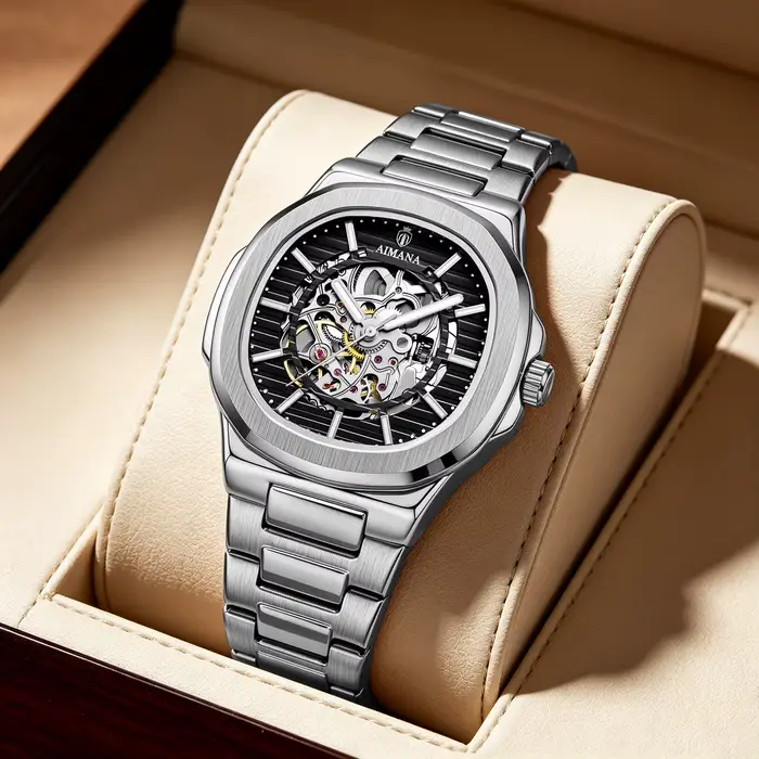 Montre mécanique squelette de style Nautilus pour homme AIMANA