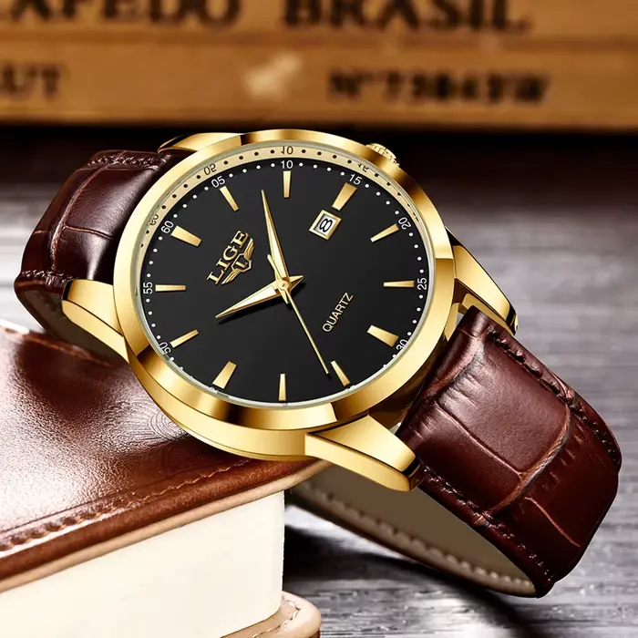 Montre LIGE luxe militaire homme quartz robuste étanche pour homme avec cuir bracelet robuste occasions spéciales