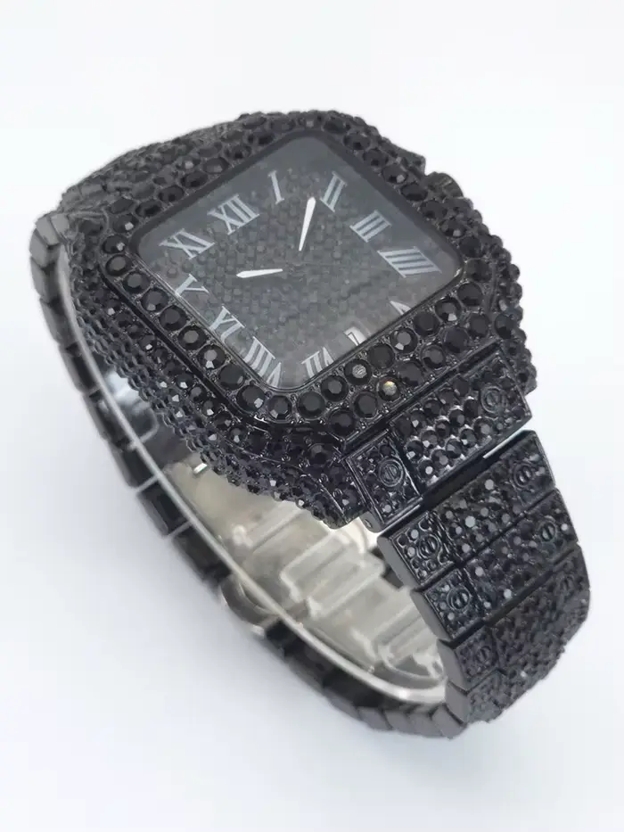 Montre noire pour hommes Hip Hop diamant Cool mode