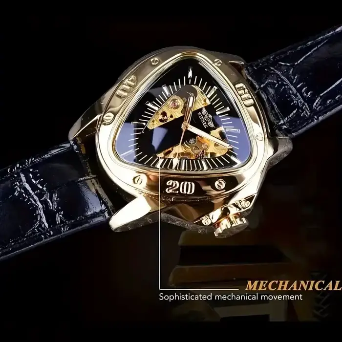Montre pour homme squelette triangulaire dorée