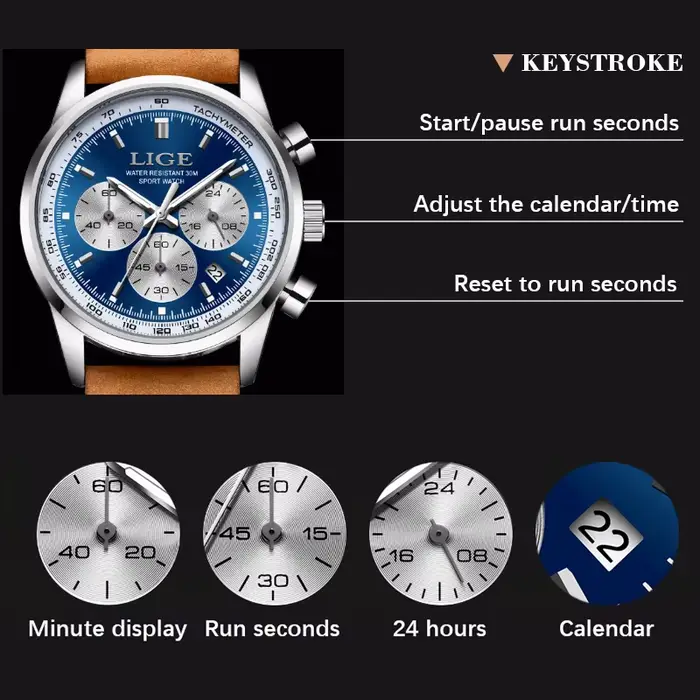 Montre-bracelet chronographe Shoous étanche pour homme
