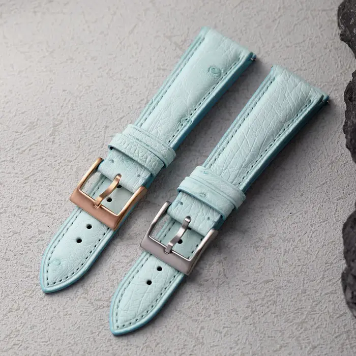 Bracelet en cuir d'autruche raystray rétro bleu glacier pour homme et femme adapté aux montres anciennes et modernes occasions spéciales