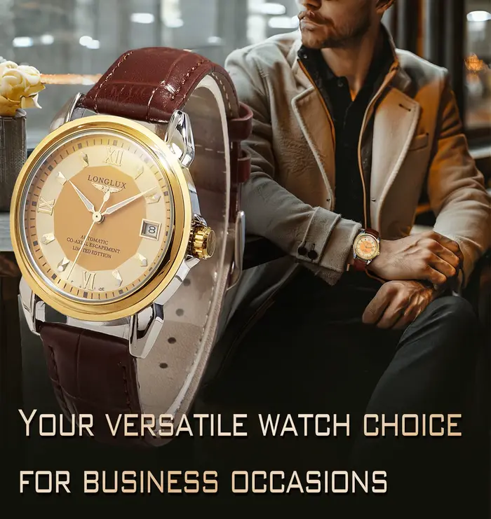 Montre automatique LONGLUX édition limitée en cuir pour hommes occasions spéciales rendez-vous affaires loisirs
