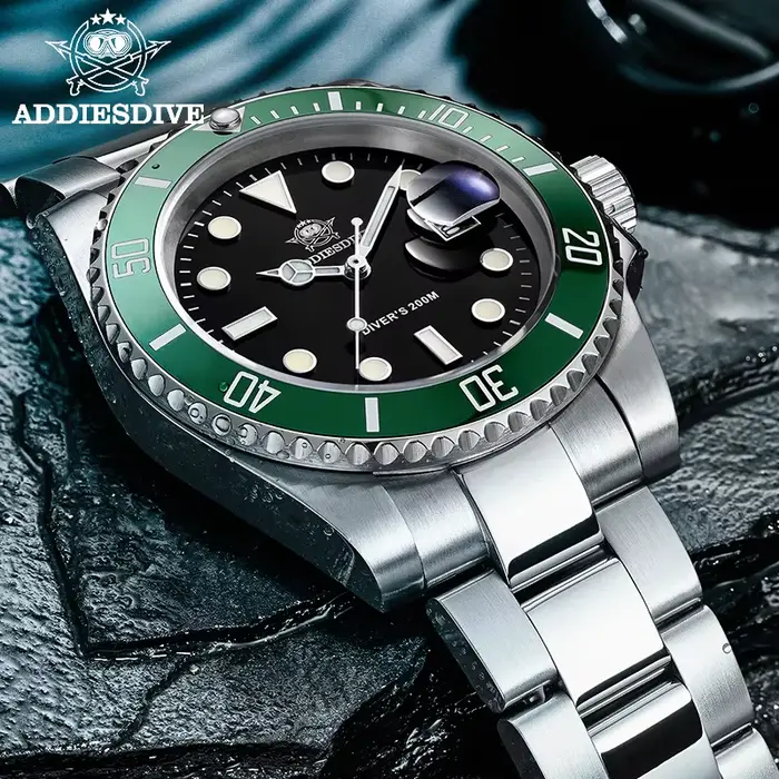 ADDIESDIVE 41mm montre à Quartz pour hommes montre-bracelet en verre bombé lunette en céramique étanche 200m montres en acier inoxydable Super lumineuses
