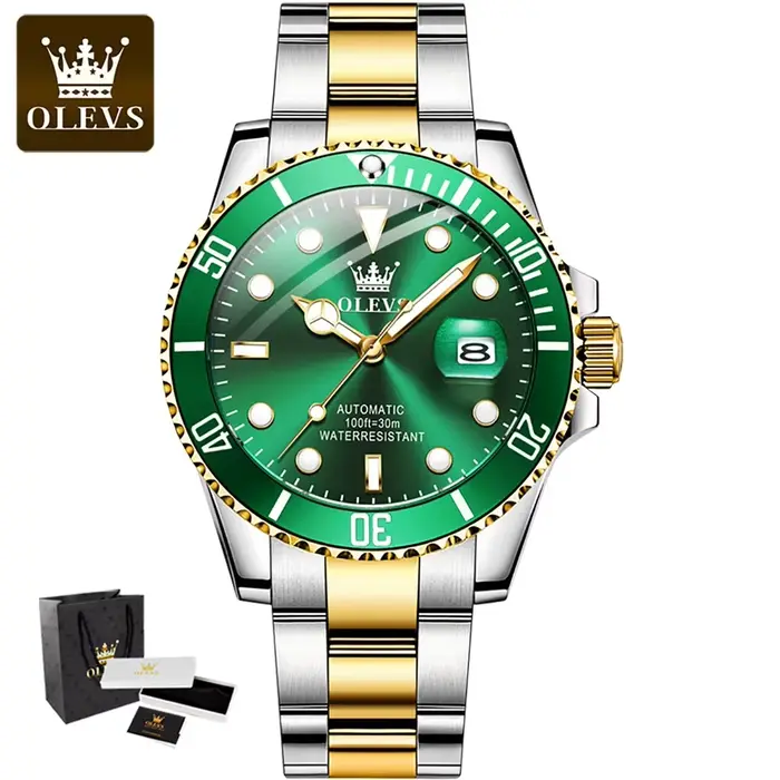 Montre OLEVS 6650 en acier inoxydable pour hommes avec mouvement automatique et bracelet en acier inoxydable élégant pour différentes occasions