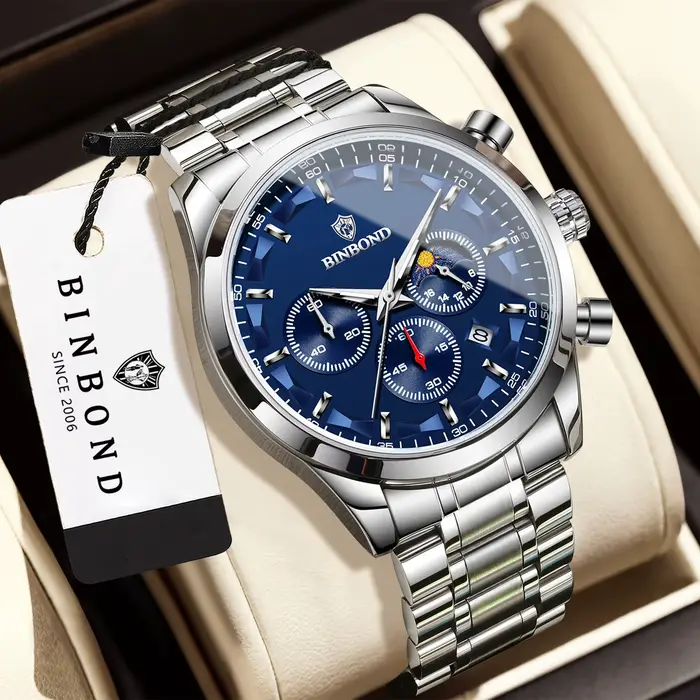 Montre-bracelet à quartz de luxe BINBOND pour homme