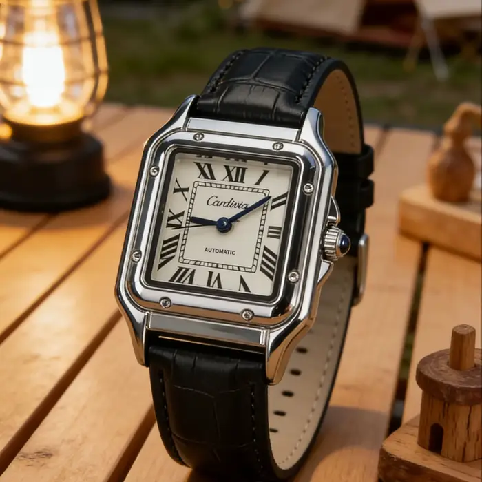 Montre à quartz carrée rétro pour femme avec cadran à chiffres romains
